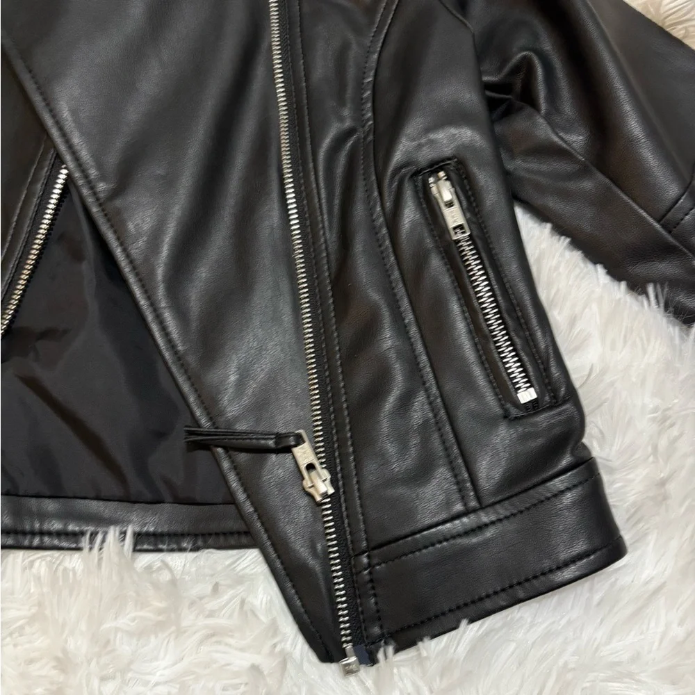 Kids Black Faux Leather Biker Jacket. Size 9/10 - Picture 6 of 8